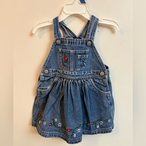 Vintage Denim Kids Overall Dress with Floral Embroidery 18 months